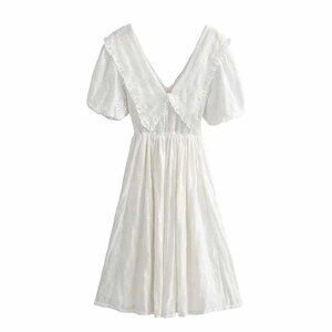 ZARA Embroidered Voluminous Midi Dress | Size Small | Intricate Floral Detail